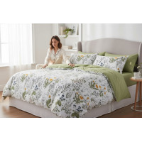 Posteľné obliečky z mikrovlákna NATURAL MEADOW - 160x200 cm - biele / svetlo zelené