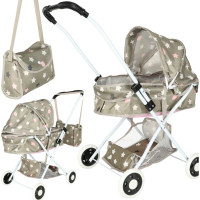 Hlboký kočík pre bábiky s taškou - Hviezdy - šedý