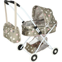 Hlboký kočík pre bábiky s taškou - Hviezdy - šedý