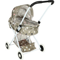 Hlboký kočík pre bábiky s taškou - Hviezdy - šedý