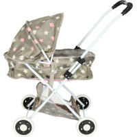 Hlboký kočík pre bábiky s taškou - Hviezdy - šedý