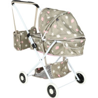 Hlboký kočík pre bábiky s taškou - Hviezdy - šedý