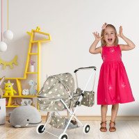 Hlboký kočík pre bábiky s taškou - Hviezdy - šedý