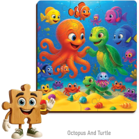 WOODEN CITY Drevené puzzle Chobotnice a korytnačka 20 dielikov