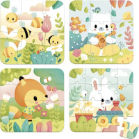 JANOD Puzzle v kufríku Zvieratká 4v1 (6,9,12,16 dielikov)