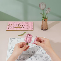 ROBOTIME Rowood 3D drevené puzzle Ružové tulipány 72 dielikov