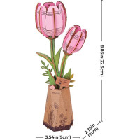 ROBOTIME Rowood 3D drevené puzzle Ružové tulipány 72 dielikov