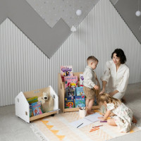 BusyKids Obojstranná knižnica na kolieskach biela