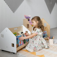 BusyKids Obojstranná knižnica na kolieskach biela