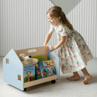 BusyKids Obojstranná knižnica na kolieskach modrá