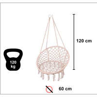 Hojdacie kreslo LUARO s operadlom - ecru - 80 cm + vankúš XXL