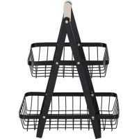 Dvojposchodový kôš na ovocie a zeleninu - čierny (kov, drevo)