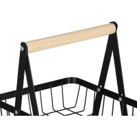 Dvojposchodový kôš na ovocie a zeleninu - čierny (kov, drevo)