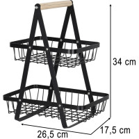 Dvojposchodový kôš na ovocie a zeleninu - čierny (kov, drevo)