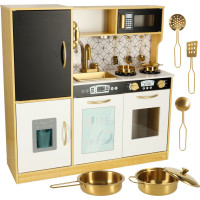 Detská drevená kuchynka s chladničkou - biela/zlatá