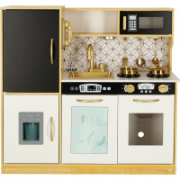 Detská drevená kuchynka s chladničkou - biela/zlatá