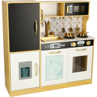 Detská drevená kuchynka s chladničkou - biela/zlatá