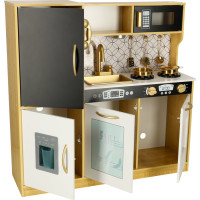 Detská drevená kuchynka s chladničkou - biela/zlatá