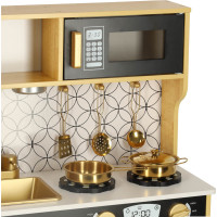 Detská drevená kuchynka s chladničkou - biela/zlatá