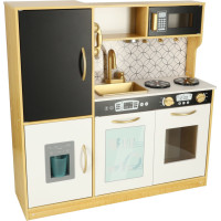 Detská drevená kuchynka s chladničkou - biela/zlatá