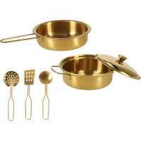 Detská drevená kuchynka s chladničkou - biela/zlatá