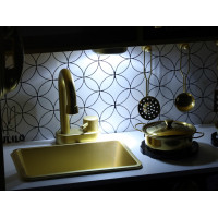 Detská drevená kuchynka s chladničkou - biela/zlatá