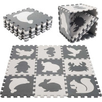 Penová puzzle podložka pre deti 9 prvkov - šedá/ecru - 85cm x 85cm x 1cm