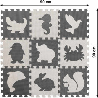 Penová puzzle podložka pre deti 9 prvkov - šedá/ecru - 85cm x 85cm x 1cm