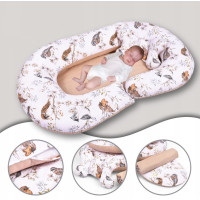 Hniezdočko (kokon) pre bábätko / tehotenský vankúš 2v1 s doplnkami - Vtáčiky / béžové