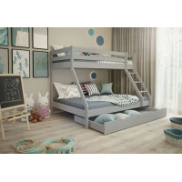 Detská poschodová posteľ z masívu 200x90 cm s rozšíreným spodným lôžkom 140 cm DENIS, so šuplíkom - šedá