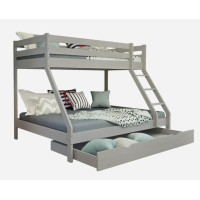 Detská poschodová posteľ z masívu 200x90 cm s rozšíreným spodným lôžkom 140 cm DENIS, so šuplíkom - šedá