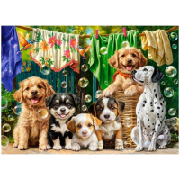 CASTORLAND Puzzle Šteňatá, bielizeň a vtáčie šantenie 100 dielikov