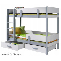 Detská poschodová posteľ z masívu borovice ETTORE so šuplíkmi 200x90 cm - biela/dub shetland, rebrík vľavo