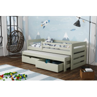 Detská posteľ z masívu borovice JOLANA s prístelkou a šuplíky - 180x80 cm - OLIVOVO ZELENÁ