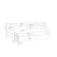 Detská posteľ z masívu borovice JOLANA s prístelkou a šuplíkmi - 200x90 cm - KAŠMÍROVÁ