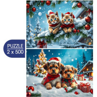 ALIPSON Puzzle Vianočné mačiatka a šteniatka 2x500 dielikov