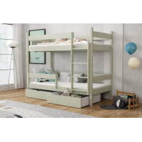 Detská poschodová posteľ z masívu borovice LEGEND so šuplíkmi - 180x80 cm - OLIVOVO ZELENÁ