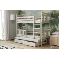 Detská poschodová posteľ z masívu borovice PETR s prístelkou a šuplíkmi - 200x90 cm - KAŠMÍROVÁ