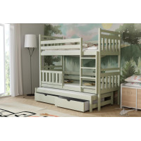Detská poschodová posteľ z masívu borovice PETR s prístelkou a šuplíky - 190x90 cm - OLIVOVO ZELENÁ