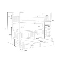Detská poschodová posteľ z masívu borovice PETR s prístelkou a šuplíkmi - 190x90 cm - KAŠMÍROVÁ