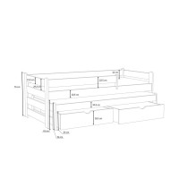 Detská posteľ z masívu borovice ALEX s prístelkou a šuplíky - 200x90 cm - BIELA
