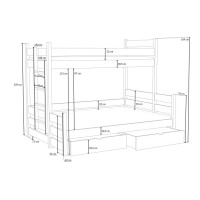 Detská poschodová posteľ z masívu borovice s rozšíreným spodným lôžkom BERTA so šuplíkmi - 200x90/140 cm - PRÍRODNÁ BOROVICA