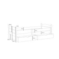 Detská posteľ z masívu borovice ELENA so šuplíkmi - 200x90 cm - BIELA