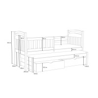 Detská posteľ z masívu borovice KAŠPAR s prístelkou a šuplíky - 200x90 cm - BIELA
