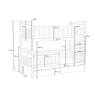 Detská poschodová posteľ z masívu borovice KRISTEN so šuplíkmi - 200x90 cm - PRÍRODNÁ BOROVICA