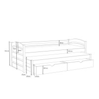 Detská posteľ z masívu borovice MONI s prístelkou a šuplíky - 200x80 cm - BIELA