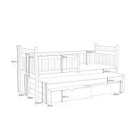 Detská posteľ z masívu borovice PROKOP s prístelkou a šuplíkmi - 200x80 cm - BIELA