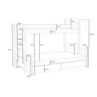 Detská poschodová posteľ z masívu borovice s rozšíreným spodným lôžkom SAVANA so šuplíkmi - 200x90/140 cm - PRÍRODNÁ BOROVICA