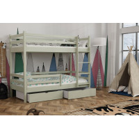 Detská poschodová posteľ z masívu borovice LEGEND PLUS so šuplíkmi - 200x90 cm - OLIVOVO ZELENÁ