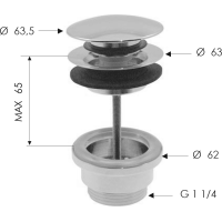 Sapho Umývadlová výpusť 5/4“, click-clack, veľká zátka, 10-65mm, zlato mat CV100219